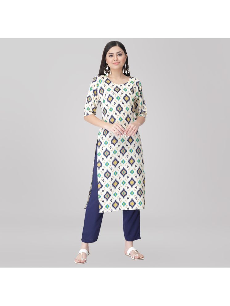     			1 Stop Fashion Crepe Printed Kurti With Pants Women's Stitched Salwar Suit - White ( Pack of 1 )