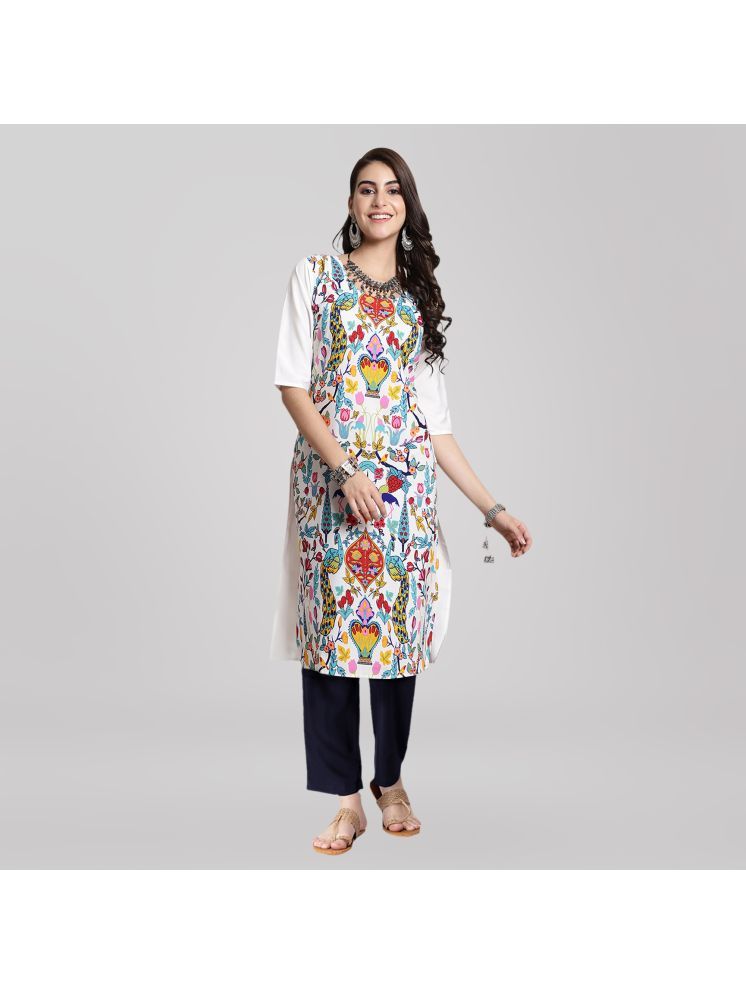     			1 Stop Fashion Crepe Printed Kurti With Pants Women's Stitched Salwar Suit - White ( Pack of 1 )