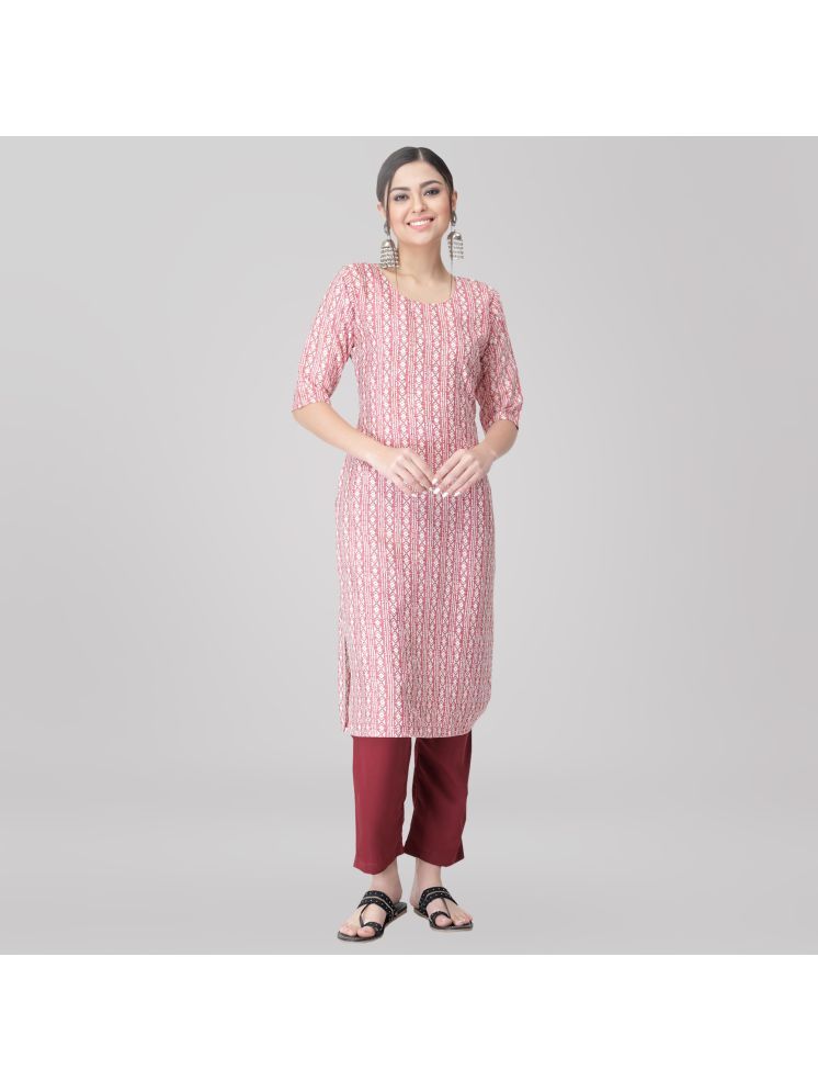     			1 Stop Fashion Crepe Printed Kurti With Pants Women's Stitched Salwar Suit - Pink ( Pack of 1 )