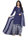 Rajnandini Cotton Blend Printed Kurti With Patiala Women's Stitched Salwar Suit - Blue ( Pack of 1 )