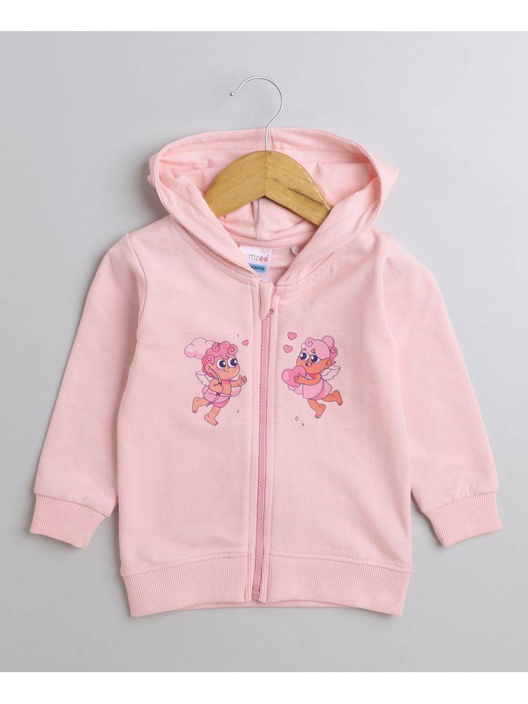     			BUMZEE Pink Girls  Full Sleeves Cotton Hooded Zipper Sweatshirt Age - 3-6 Months