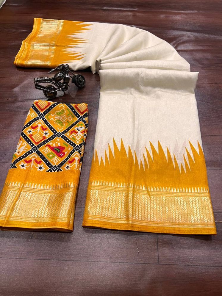     			Bhuwal Fashion Art Silk Printed Saree With Blouse Piece - Yellow ( Pack of 1 )