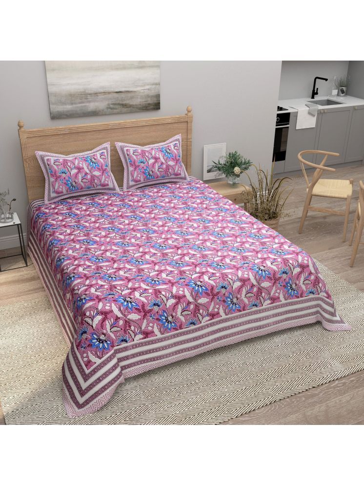     			Bombay Spreads Cotton Floral Printed 1 Double King with 2 Pillow Covers - Pink