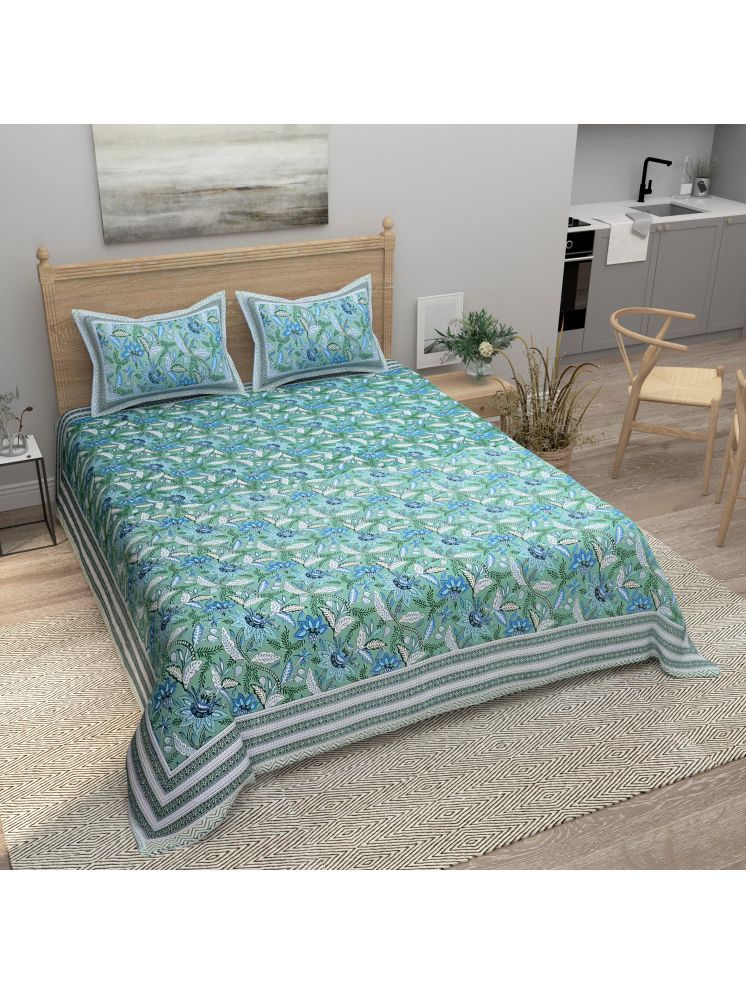     			Bombay Spreads Cotton Floral Printed 1 Double King with 2 Pillow Covers - Turquoise