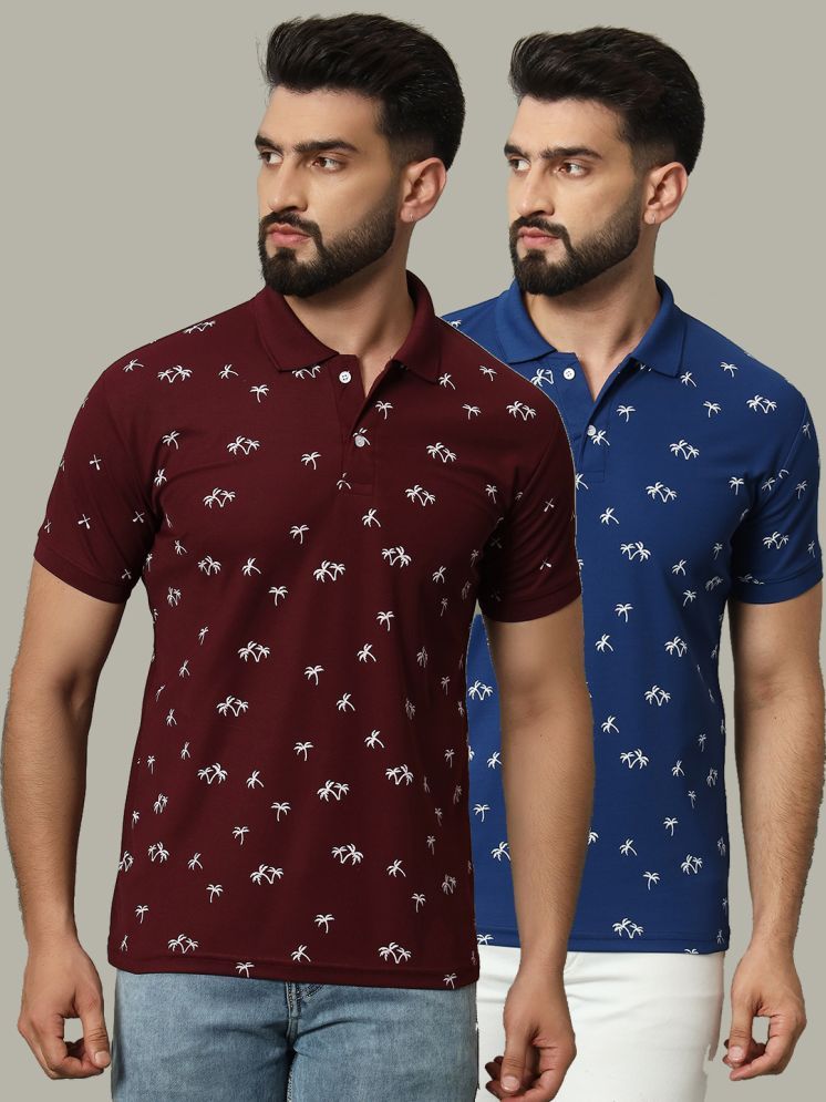     			DENNIN Cotton Blend Regular Fit Printed Half Sleeves Men's Polo T Shirt - Blue ( Pack of 2 )