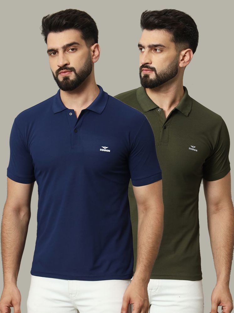     			DENNIN Cotton Blend Regular Fit Solid Half Sleeves Men's Polo T Shirt - Olive Green ( Pack of 2 )