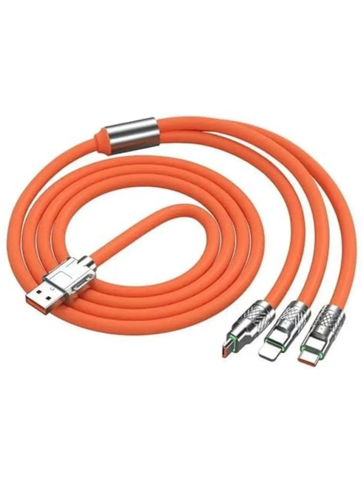     			Digimate 3 In 1 Charging Cable Nylon Braided Multiple Usb Fast Charging Cable, Compatible For All Devices(Orange)