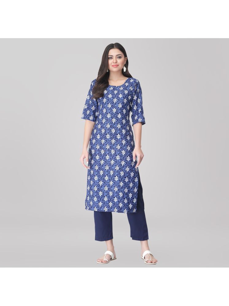     			Ethnic Basket Crepe Printed Kurti With Pants Women's Stitched Salwar Suit - Blue ( Pack of 1 )