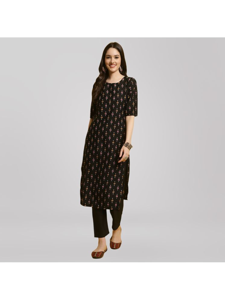     			Ethnic Basket Crepe Printed Kurti With Pants Women's Stitched Salwar Suit - Black ( Pack of 1 )