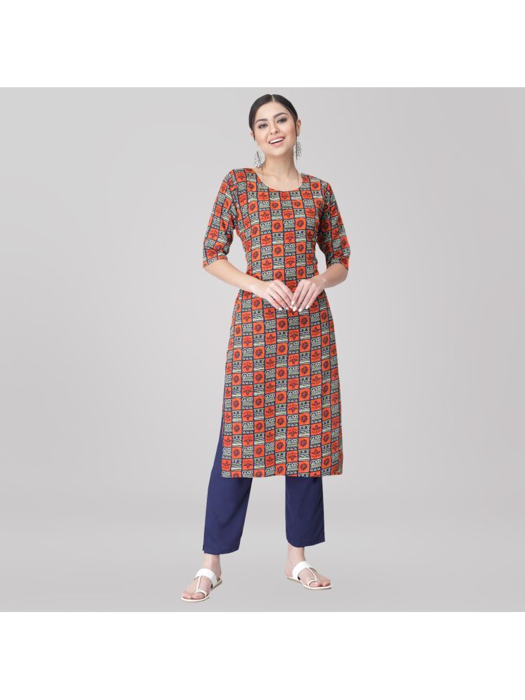     			Ethnic Basket Crepe Printed Kurti With Pants Women's Stitched Salwar Suit - Orange ( Pack of 1 )