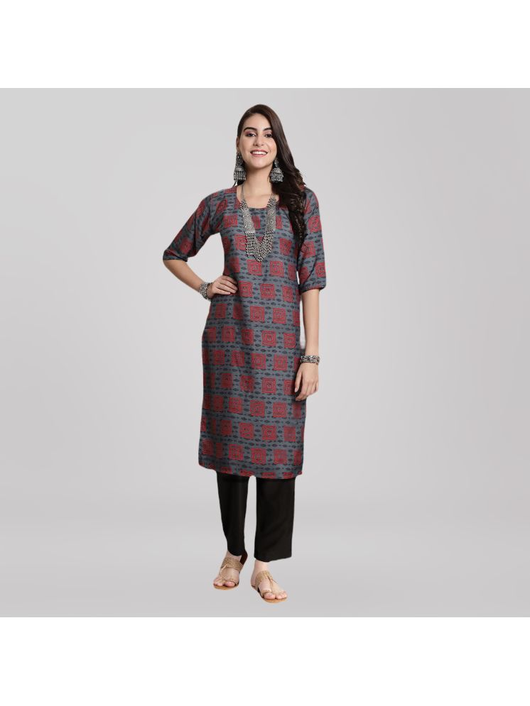     			Ethnic Basket Crepe Printed Kurti With Pants Women's Stitched Salwar Suit - Grey ( Pack of 1 )