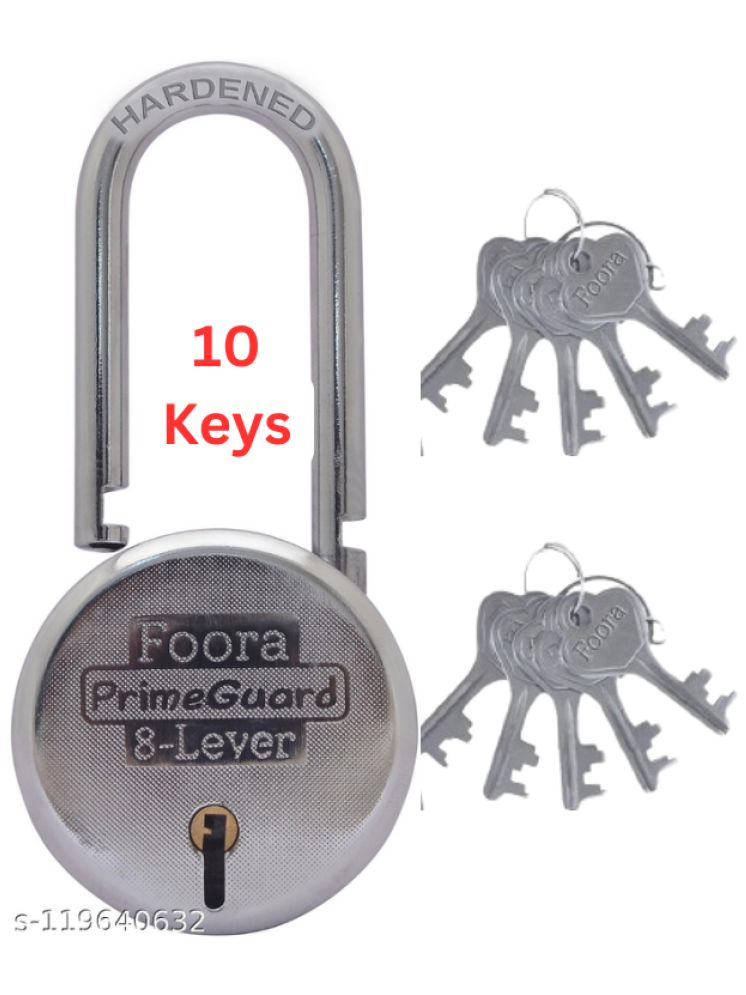     			Foora PrimeGuard 65mm Round Padlock | Long Hardened Shackle | Heavy Duty Metal Body | Double Locking with 8 Steel Levers | Includes 10 Silver Keys