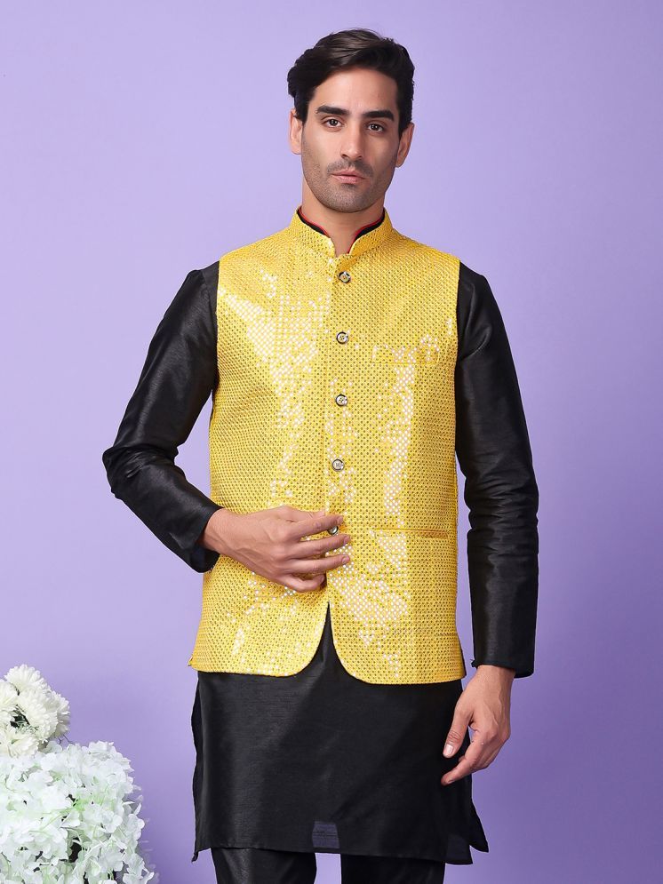     			Hangup Gold Polyester Men's Nehru Jacket ( Pack of 1 )