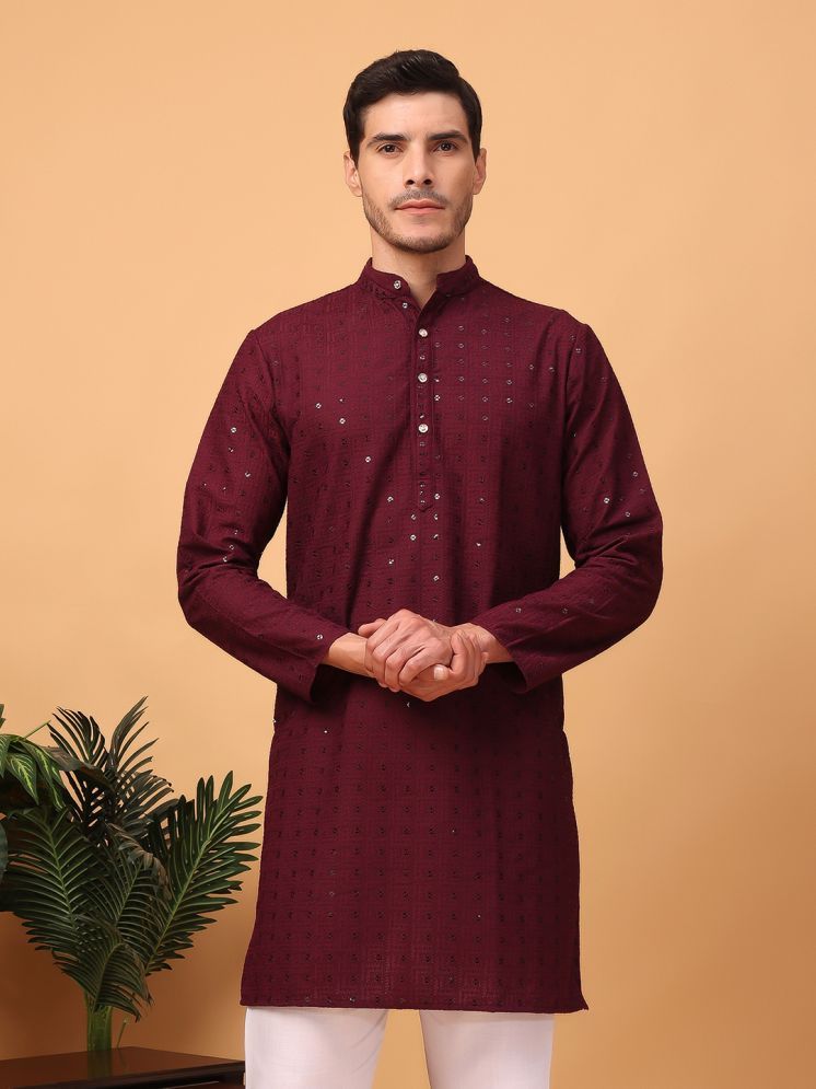     			Hangup Maroon Viscose Men's Regular Kurta ( Pack of 1 )