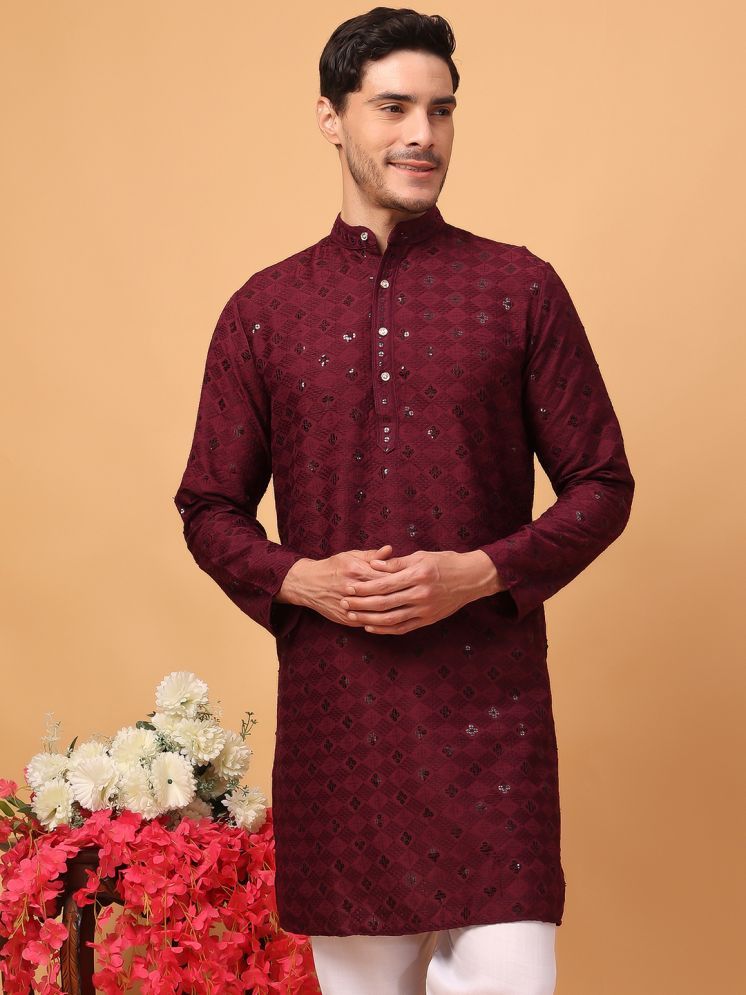     			Hangup Maroon Viscose Men's Regular Kurta ( Pack of 1 )