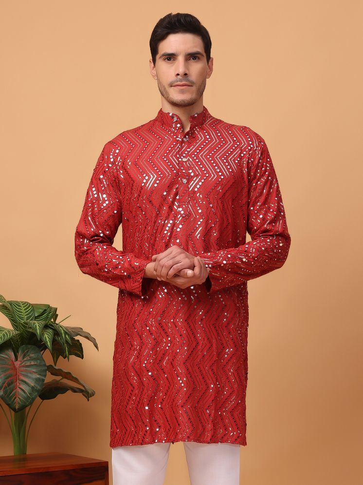     			Hangup Red Viscose Men's Regular Kurta ( Pack of 1 )