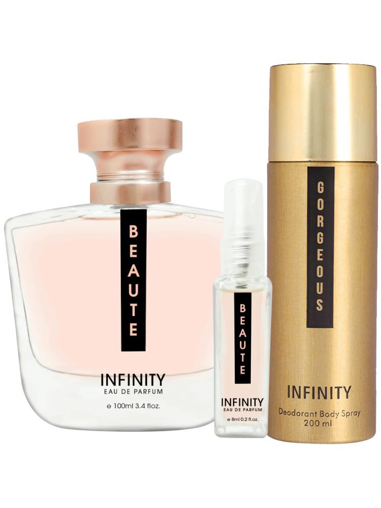     			Infinity Beaute EDP Perfume 100ml, Gorgeous Deodorant 200ml, Beaute Pocket Perfume 8ml Pack of 3