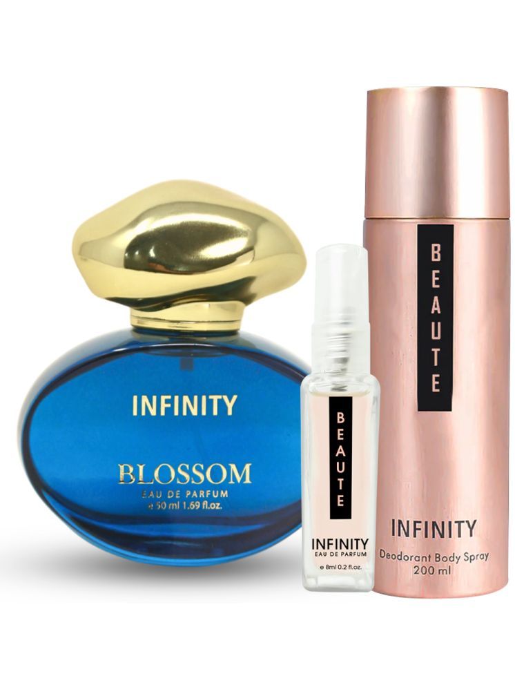     			Infinity Blossom EDP Perfume 50ml, Beaute Deodorant 200ml, Beaute Pocket Perfume 8ml Pack of 3