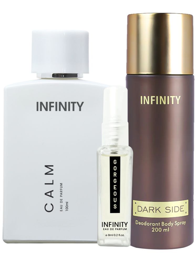     			Infinity Calm EDP Perfume 100ml, Dark Side Deodorant 200ml, Gorgeous Pocket Perfume 8ml Pack of 3