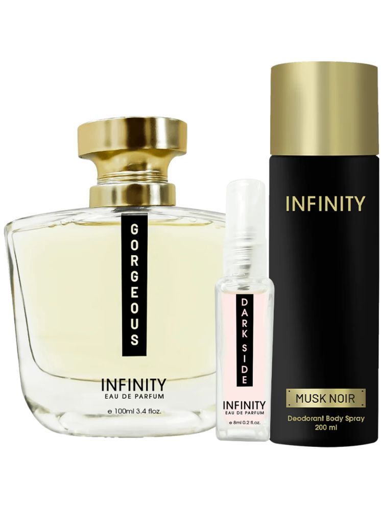     			Infinity Gorgeous EDP Perfume 100ml,Musk Noir Deo 200ml,Dark Side Pocket Perfume 8ml Pack of 3