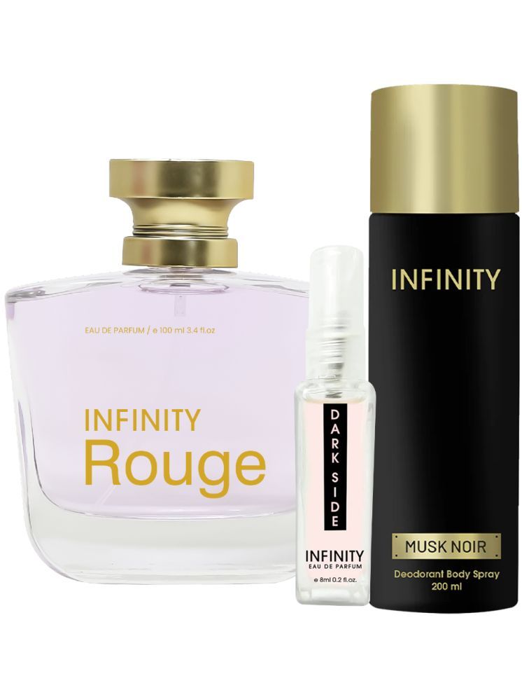     			Infinity Rouge EDP Perfume 100ml,Musk Noir Deodorant 200ml,Dark Side Pocket Perfume 8ml Pack of 3