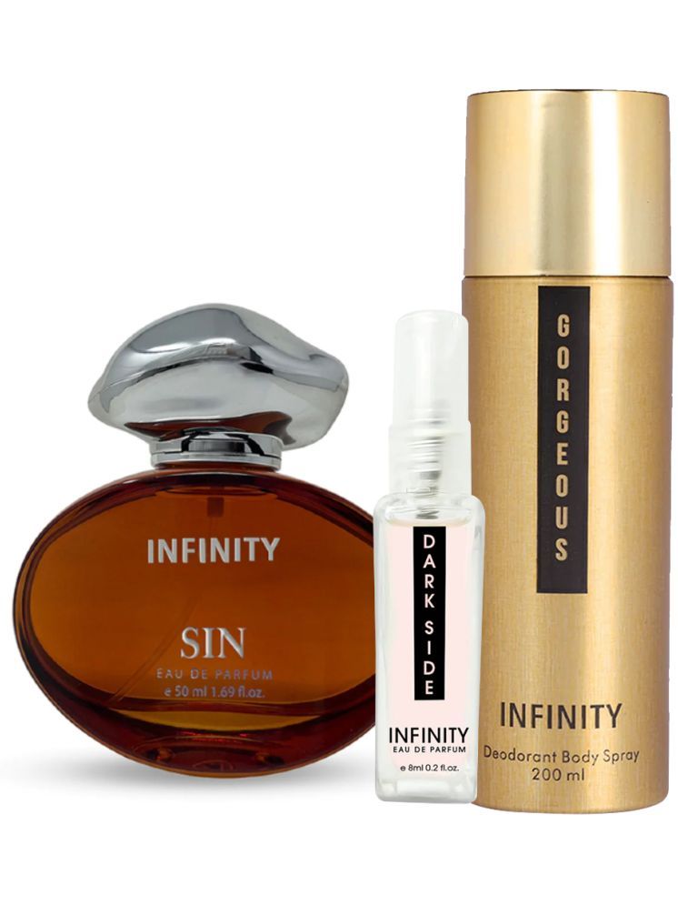     			Infinity Sin EDP Perfume 50ml, Gorgeous Deodorant 200ml, Dark Side Pocket Perfume 8ml Pack of 3