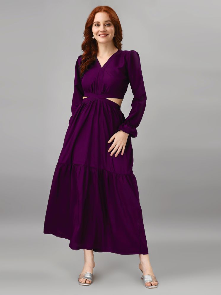     			JASH CREATION Polyester Solid Ankle Length Women's Cut Out Dress - Purple ( Pack of 1 )