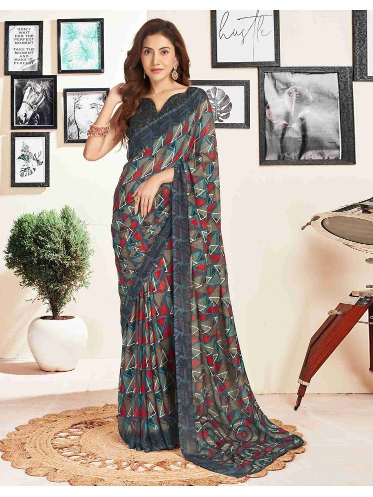     			Nandini Creation Georgette Printed Saree With Blouse Piece - Multicolour ( Pack of 1 )