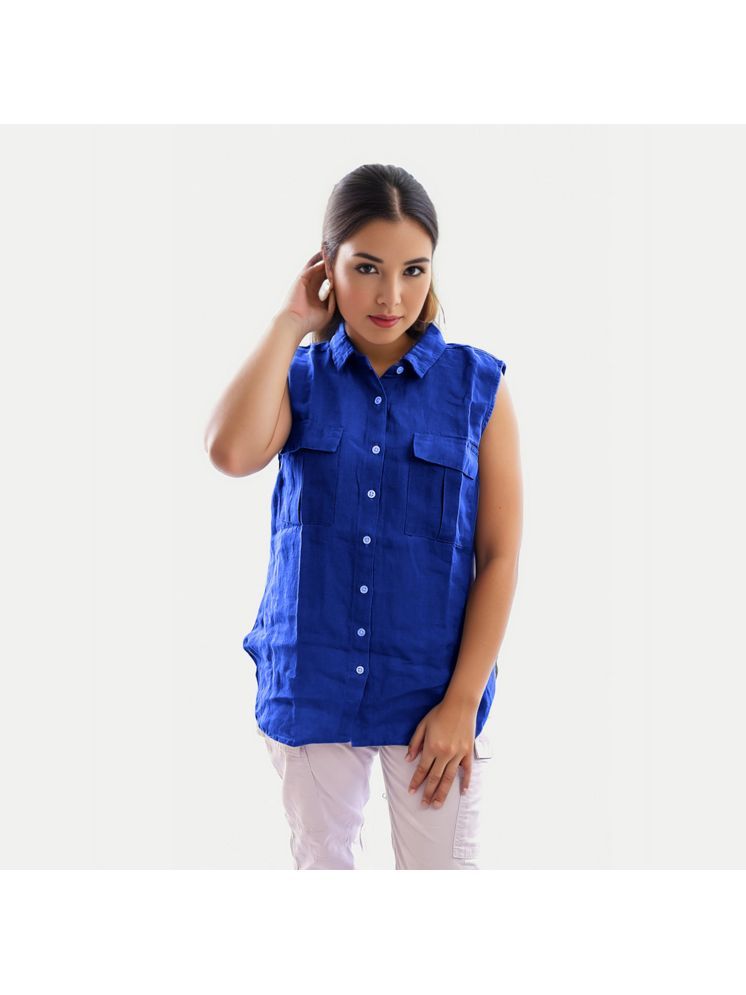     			Radprix Blue Cotton Women's Shirt Style Top ( Pack of 1 )