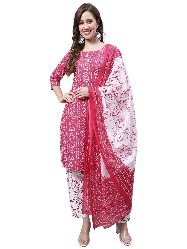     			Rajnandini Cotton Blend Printed Kurti With Patiala Women's Stitched Salwar Suit - Pink ( Pack of 1 )