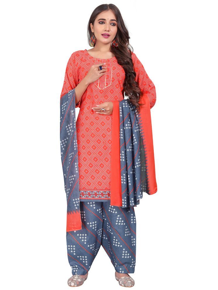     			Rajnandini Cotton Blend Printed Kurti With Patiala Women's Stitched Salwar Suit - Orange ( Pack of 1 )