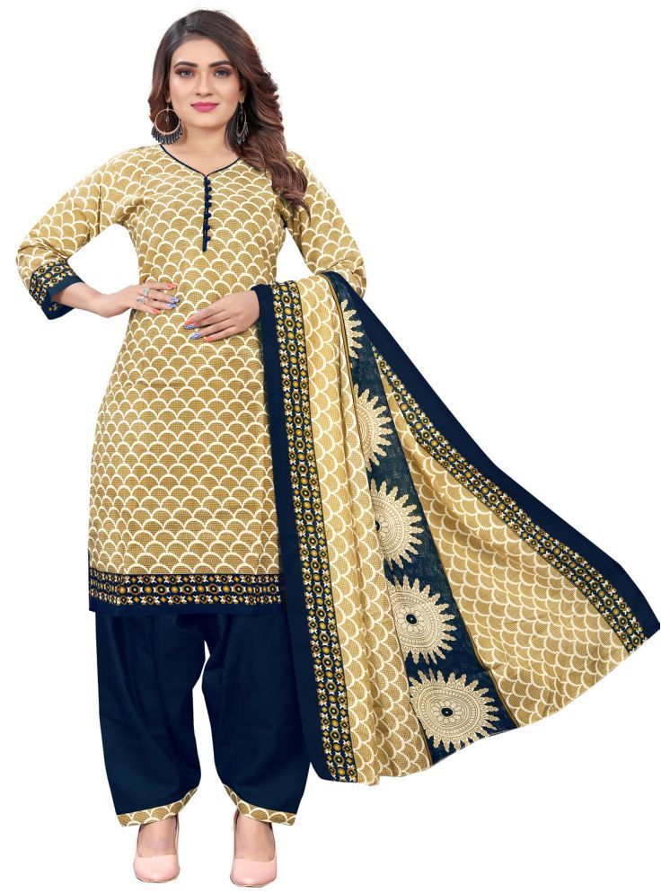     			Rajnandini Cotton Blend Printed Kurti With Patiala Women's Stitched Salwar Suit - Beige ( Pack of 1 )