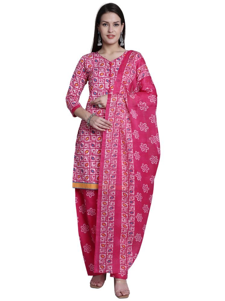     			Rajnandini Cotton Blend Printed Kurti With Patiala Women's Stitched Salwar Suit - Pink ( Pack of 1 )