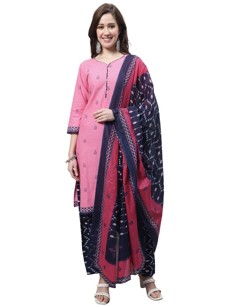     			Rajnandini Cotton Blend Printed Kurti With Patiala Women's Stitched Salwar Suit - Pink ( Pack of 1 )