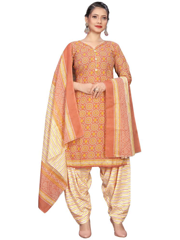     			Rajnandini Cotton Blend Printed Kurti With Patiala Women's Stitched Salwar Suit - Orange ( Pack of 1 )