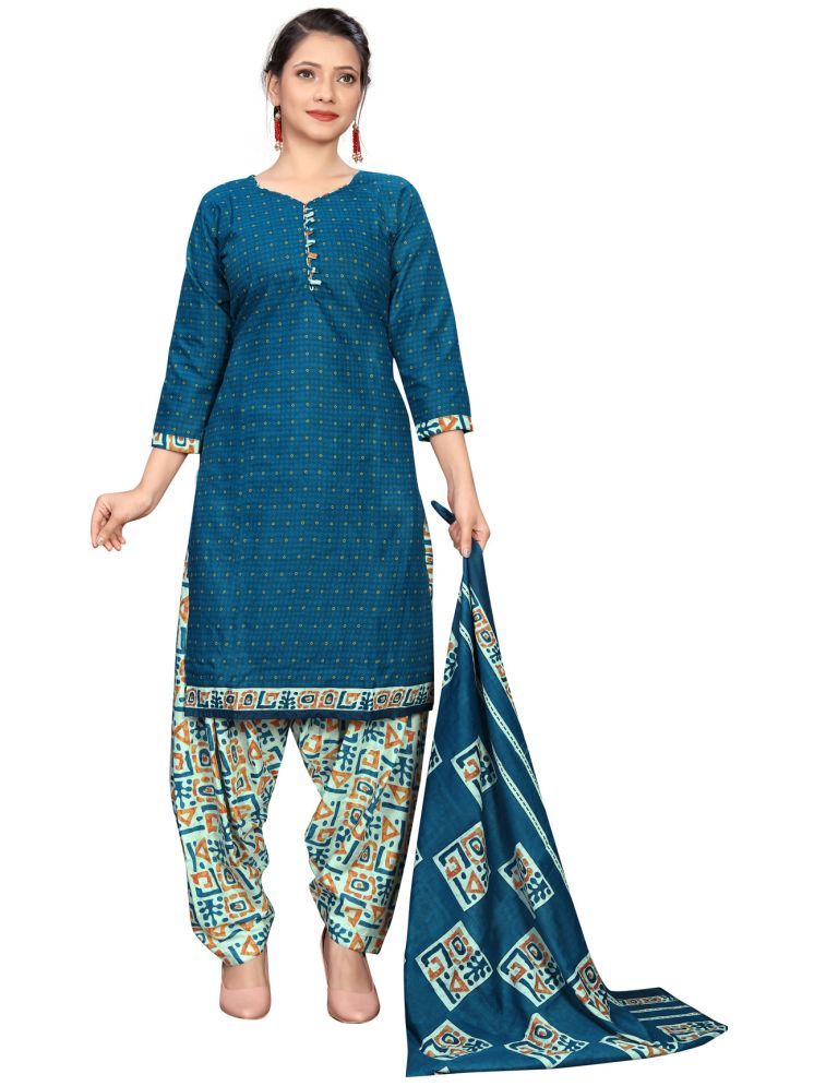     			Rajnandini Cotton Blend Printed Kurti With Patiala Women's Stitched Salwar Suit - Blue ( Pack of 1 )