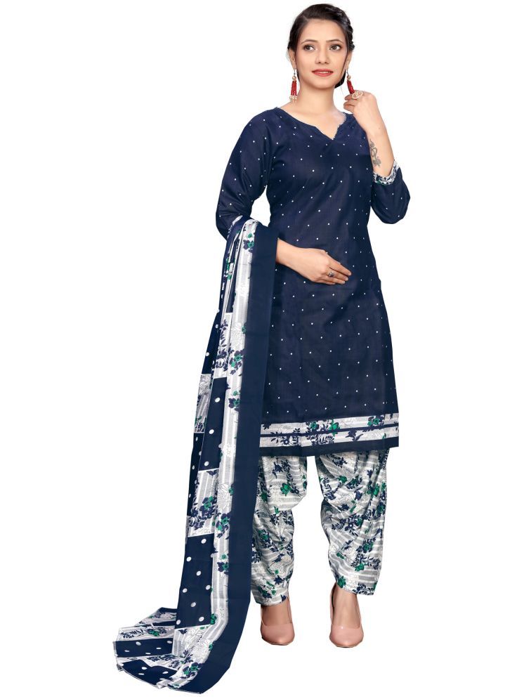     			Rajnandini Cotton Blend Printed Kurti With Patiala Women's Stitched Salwar Suit - Navy ( Pack of 1 )