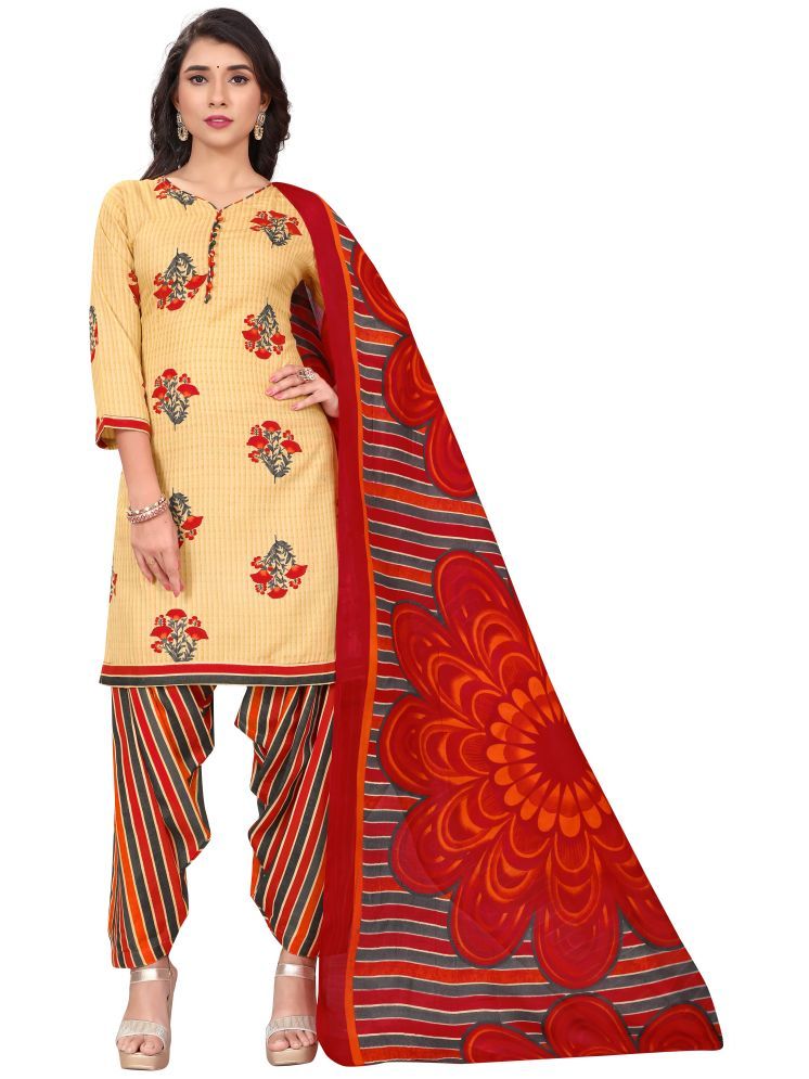     			Rajnandini Cotton Blend Printed Kurti With Patiala Women's Stitched Salwar Suit - Beige ( Pack of 1 )