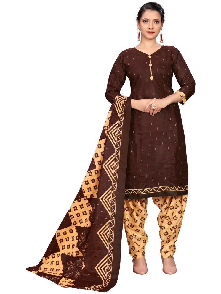     			Rajnandini Cotton Blend Printed Kurti With Patiala Women's Stitched Salwar Suit - Brown ( Pack of 1 )