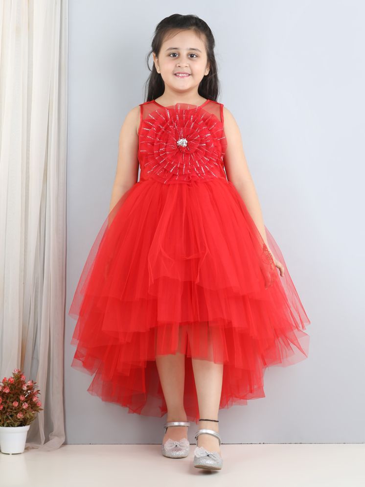     			Toy Balloon Kids Red Net Girls Asymmetric Dress ( Pack of 1 )