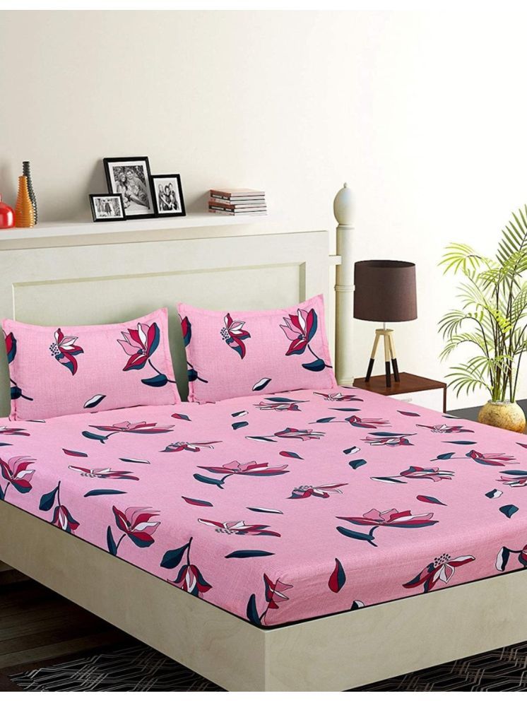     			UrbanArts Microfiber Floral 1 Double with 2 Pillow Covers - Pink