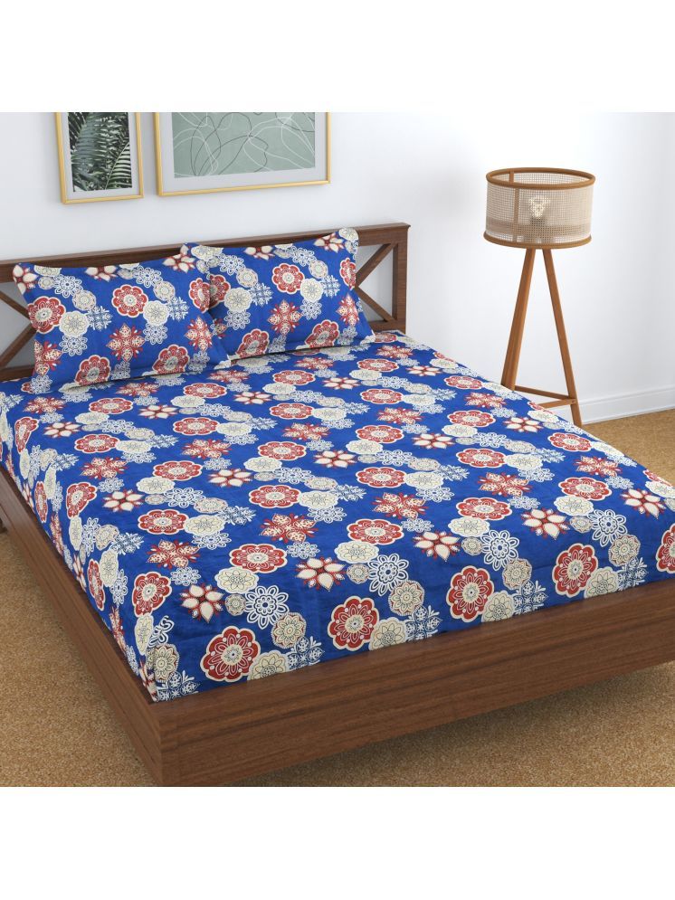     			UrbanArts Microfiber Floral 1 Double with 2 Pillow Covers - Blue