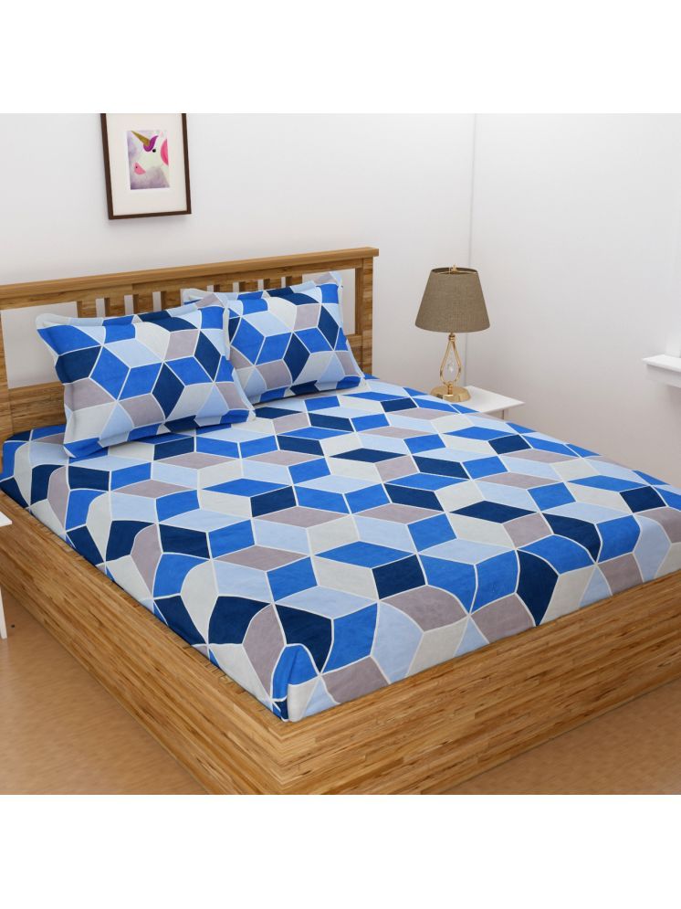     			UrbanArts Microfiber Geometric 1 Double with 2 Pillow Covers - Blue