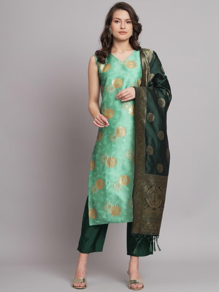     			VredeVogel Cotton Silk Self Design Kurti With Pants Women's Stitched Salwar Suit - Green ( Pack of 1 )