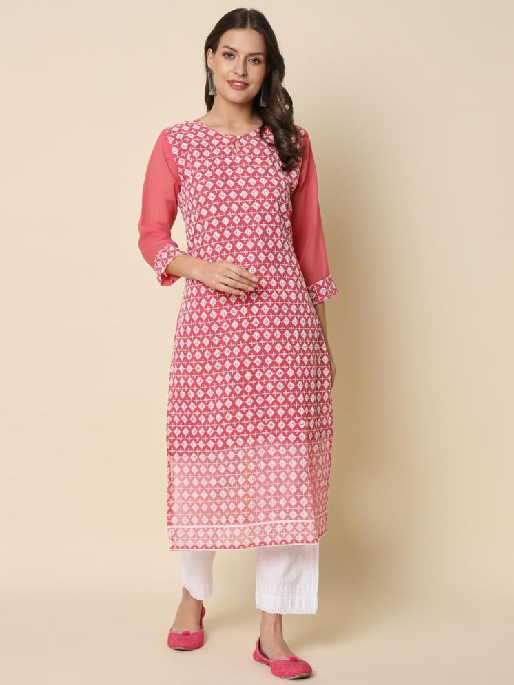     			VredeVogel Georgette Embroidered Kurti With Pants Women's Stitched Salwar Suit - Pink ( Pack of 1 )