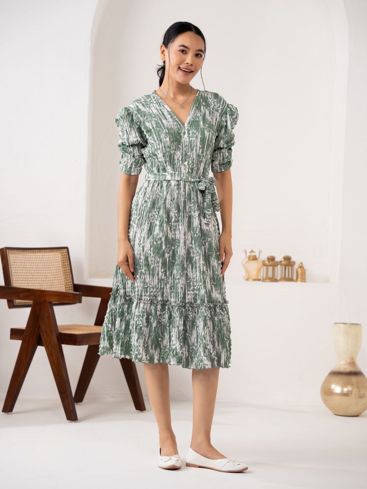     			aask Crepe Printed Knee Length Women's Fit & Flare Dress - Sea Green ( Pack of 1 )