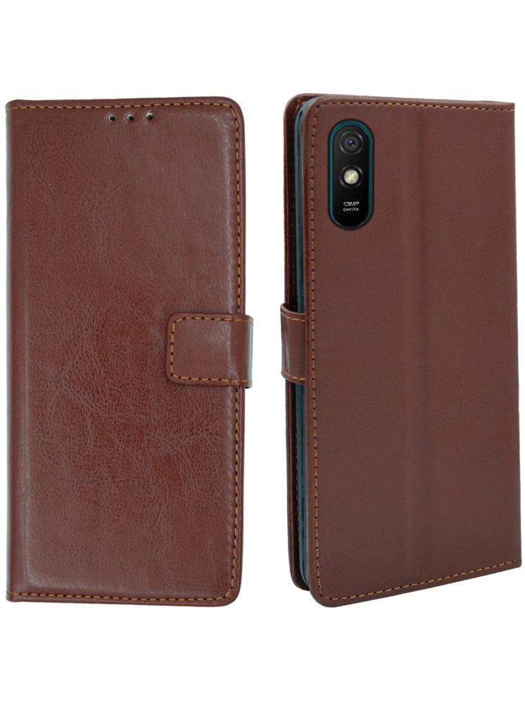     			flip flow Brown Flip Cover Artificial Leather Compatible For Xiaomi Redmi 9A ( Pack of 1 )