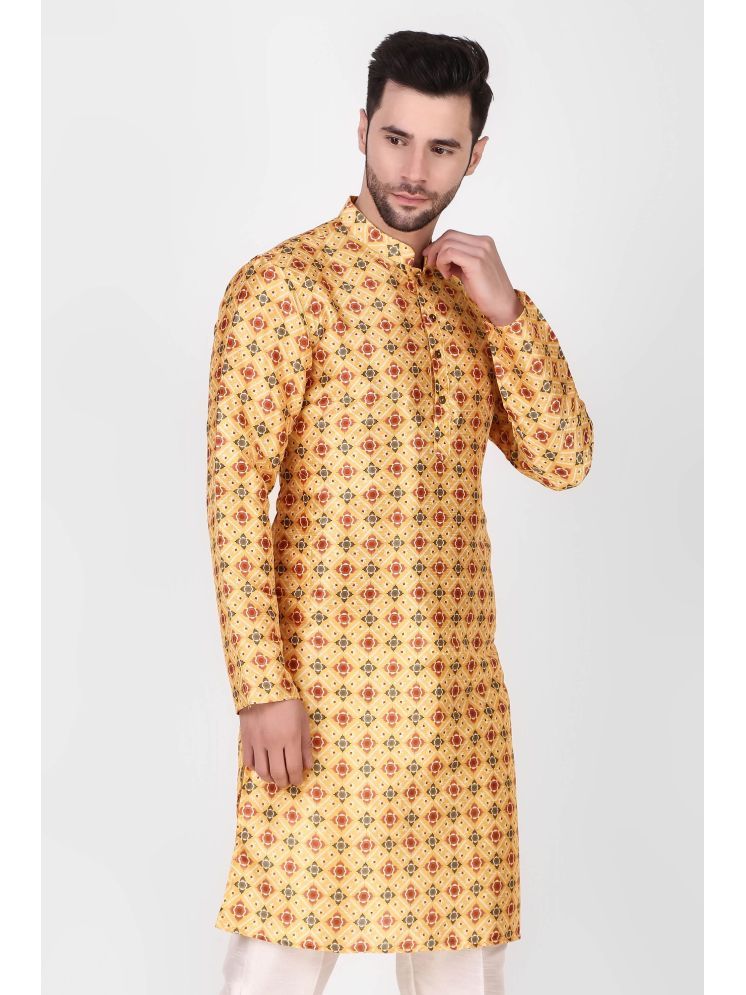     			koshin Yellow Silk Men's Regular Kurta ( Pack of 1 )