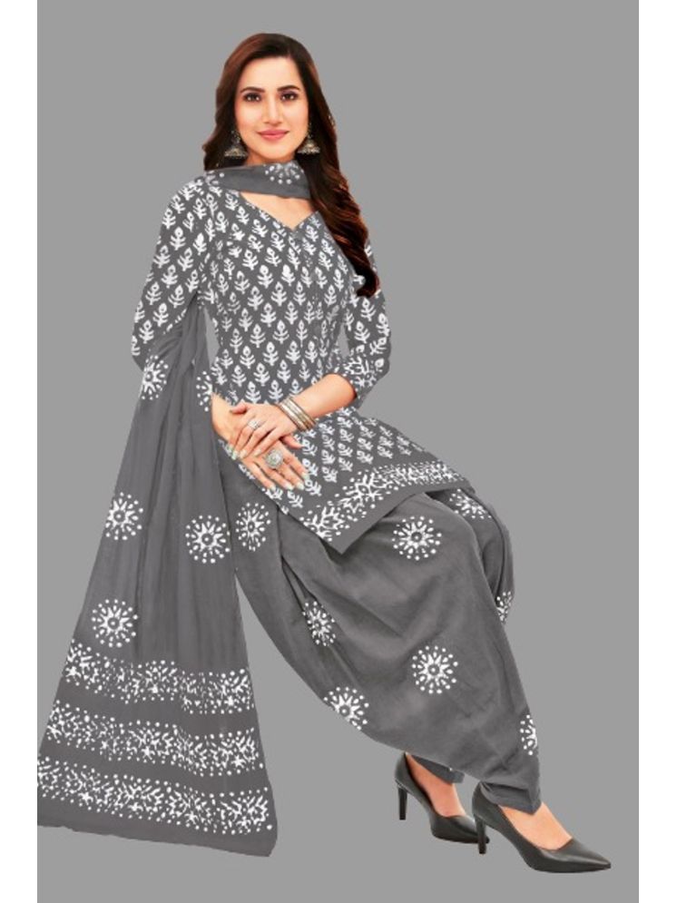     			shree jeenmata collection Unstitched Cotton Printed Dress Material - Light Grey ( Pack of 1 )