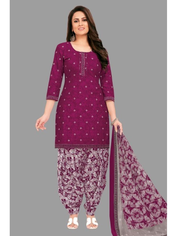     			shree jeenmata collection Unstitched Cotton Printed Dress Material - Purple ( Pack of 1 )